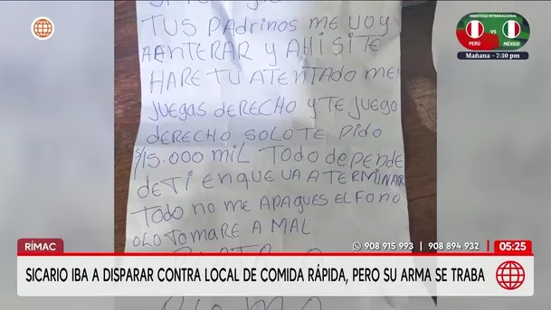 Sicario intenta disparar contra negocio de comida en el Rímac. Foto: América Noticias