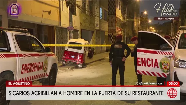 Sicarios acribillan a hombre frente a su local en El Agustino. Foto: América Noticias Sicarios acribillan a hombre frente a su local en El Agustino. Foto: América Noticias