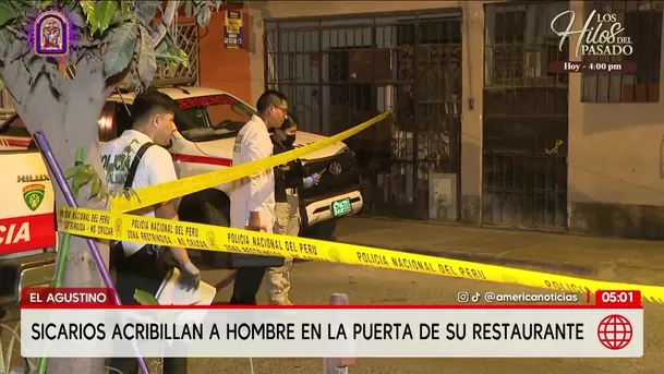 Sicarios acribillan a hombre frente a su local en El Agustino. Foto: América Noticias Sicarios acribillan a hombre frente a su local en El Agustino. Foto: América Noticias