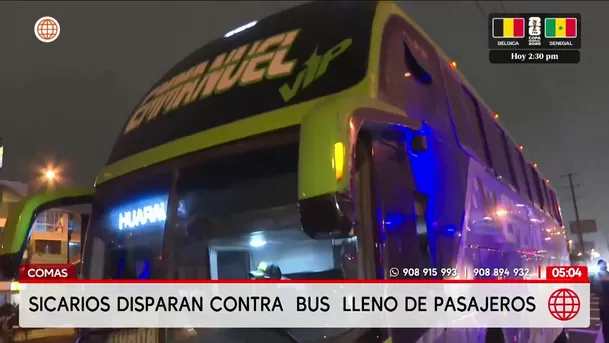 Sicarios disparan contra bus con pasajeros en Comas. Foto: América Noticias Sicarios disparan contra bus con pasajeros en Comas. Foto: América Noticias