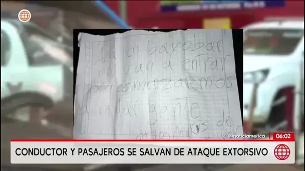 Desconocidos dispararon contra miniván de colectivo y dejaron nota extorsiva en San Juan de Lurigancho/ América Noticias