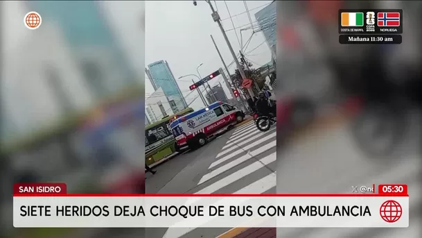 Siete heridos deja choque de bus con ambulancia en San Isidro. Foto: América Noticias