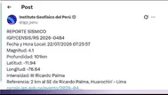 Sismo de magnitud 4.1 se registró esta mañana en Huarochirí