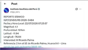 Un sismo de magnitud 4.1 se registró la mañana de este miércoles en Huarochirí, informó el Instituto Geofísico del Perú (IGP) a través del Centro Sismológico Nacional./ Video: Canal N