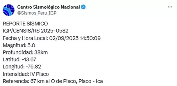 Foto: X de Centro Simológico Nacional