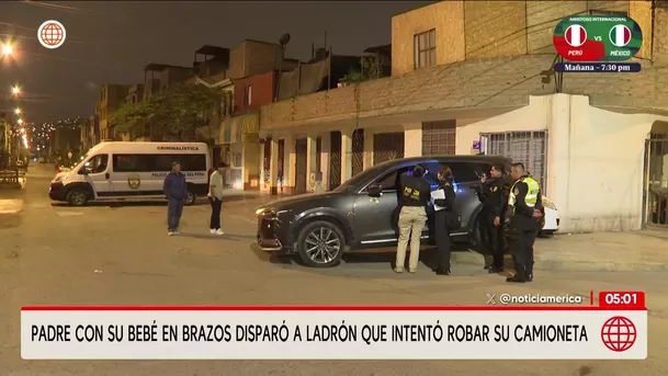 Padre dispara a ladrón que intentó robar su vehículo en San Juan de Miraflores. Foto: América Noticias Padre dispara a ladrón que intentó robar su vehículo en San Juan de Miraflores. Foto: América Noticias