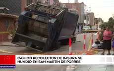 SMP: camión recolector de basura se hunde en pista y rompe tubería de desagüe - Noticias de aguas-servidas