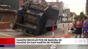 El camión terminó con las llantas hundidas en la pista. Foto: captura de TV