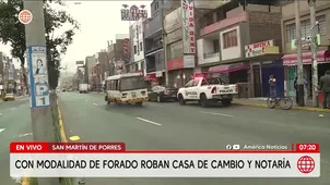Delincuentes realizaron un forado en una pared de concreto y una plancha metálica para ingresar durante la madrugada a una casa de cambios y una notaría ubicadas en la cuadra 4 de la avenida Eduardo de Habich, en el distrito de San Martín de Porres./ Video: América Noticias