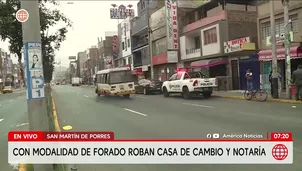 Delincuentes realizaron un forado en una pared de concreto y una plancha metálica para ingresar durante la madrugada a una casa de cambios y una notaría ubicadas en la cuadra 4 de la avenida Eduardo de Habich, en el distrito de San Martín de Porres./ Video: América Noticias