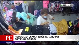 Cámaras del negocio captaron a las inescrupulosas ladrones utilizando a niños para despistar a vendedores.