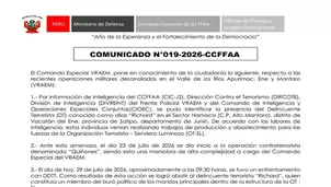 El Comando Especial VRAEM informó que un suboficial del Ejército quedó herido durante la operación contraterrorista "Quiñones" en Vizcatán del Ene. El militar se encuentra estable y será derivado al Hospital Militar Central. Imagen: CC.FF.AA. Video: Canal N