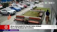 Sujeto dejó documento falso para robar silla de ruedas de clínica