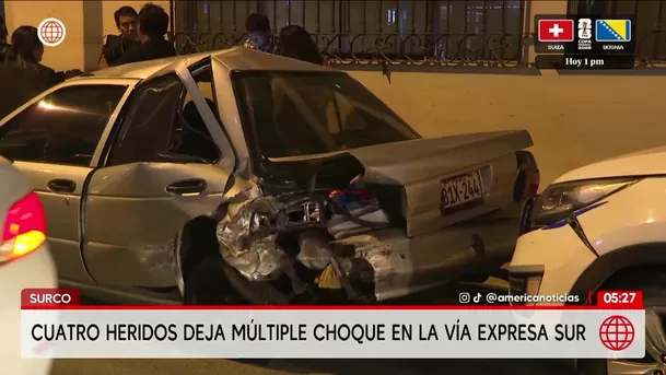 Surco: Choque múltiple deja cuatro heridos en Vía Expresa Sur. Foto: América Noticias Surco: Choque múltiple deja cuatro heridos en Vía Expresa Sur. Foto: América Noticias
