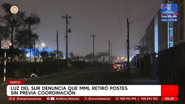 Luz del Sur denuncia que MML retiró postes sin previa coordinación en Surco. Foto: América Noticias