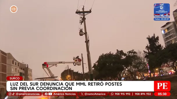 Luz del Sur denuncia que MML retiró postes sin previa coordinación en Surco. Foto: América Noticias