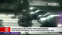 Mujer cayó de moto en la Panamericana Sur. América Noticias