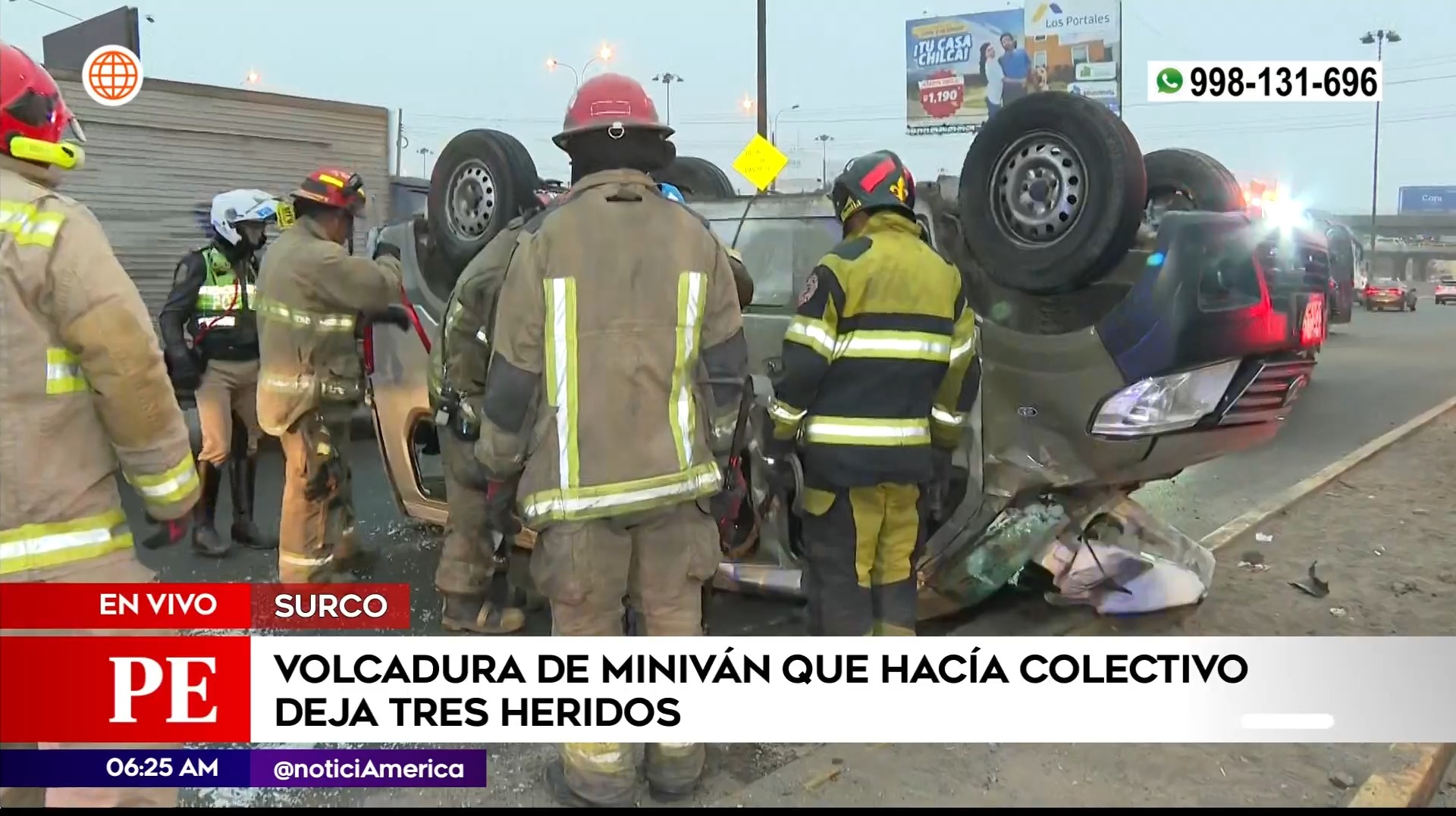 Miniván se volcó en Surco. Foto: América Noticias