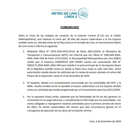 Imagen: Concesionario Metro de Lima Línea 2