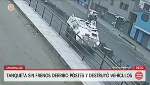 Tanqueta sin frenos causa destrucción en Chorrillos. Foto y video: América Noticias