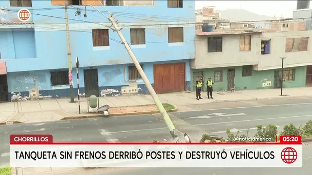 Tanqueta sin frenos causa destrucción en Chorrillos. Foto: América Noticias Tanqueta sin frenos causa destrucción en Chorrillos. Foto: América Noticias