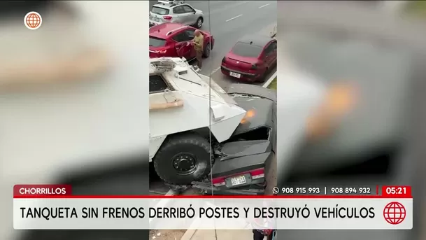 Tanqueta sin frenos causa destrucción en Chorrillos. Foto: América Noticias Tanqueta sin frenos causa destrucción en Chorrillos. Foto: América Noticias