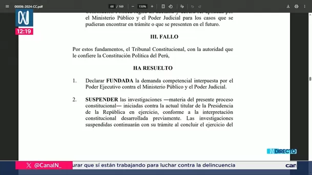 TC: Dina Boluarte no será investigada en su mandato. Foto: Canal N