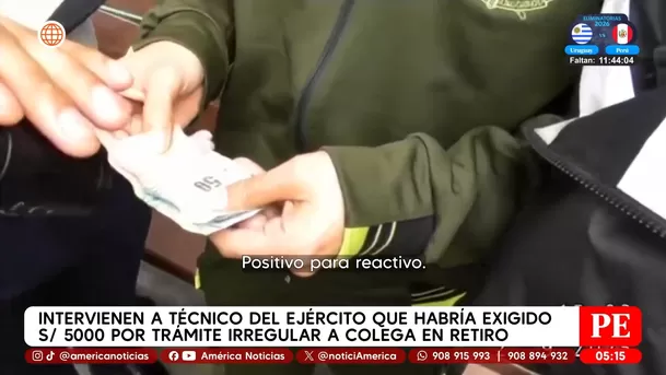 Intervienen a técnico del Ejército que habría exigido 5 mil soles por trámite irregular a colega en retiro. Foto: Unidad de investigación