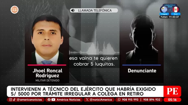 Intervienen a técnico del Ejército que habría exigido 5 mil soles por trámite irregular a colega en retiro. Foto: Unidad de investigación