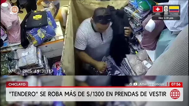 Tendero roba más de 1300 soles en ropa en Chiclayo. Foto: América Noticias Tendero roba más de 1300 soles en ropa en Chiclayo. Foto: América Noticias