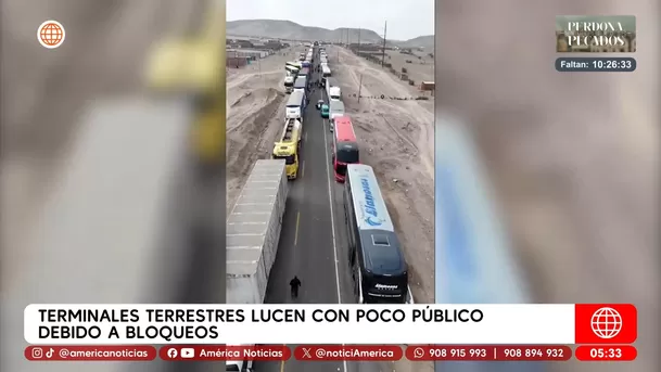 Terminales terrestres lucen con poco público debido a bloqueos. Foto: América Noticias Terminales terrestres lucen con poco público debido a bloqueos. Foto: América Noticias