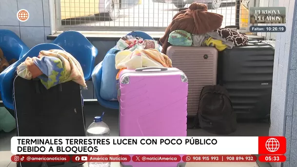 Terminales terrestres lucen con poco público debido a bloqueos. Foto: América Noticias Terminales terrestres lucen con poco público debido a bloqueos. Foto: América Noticias
