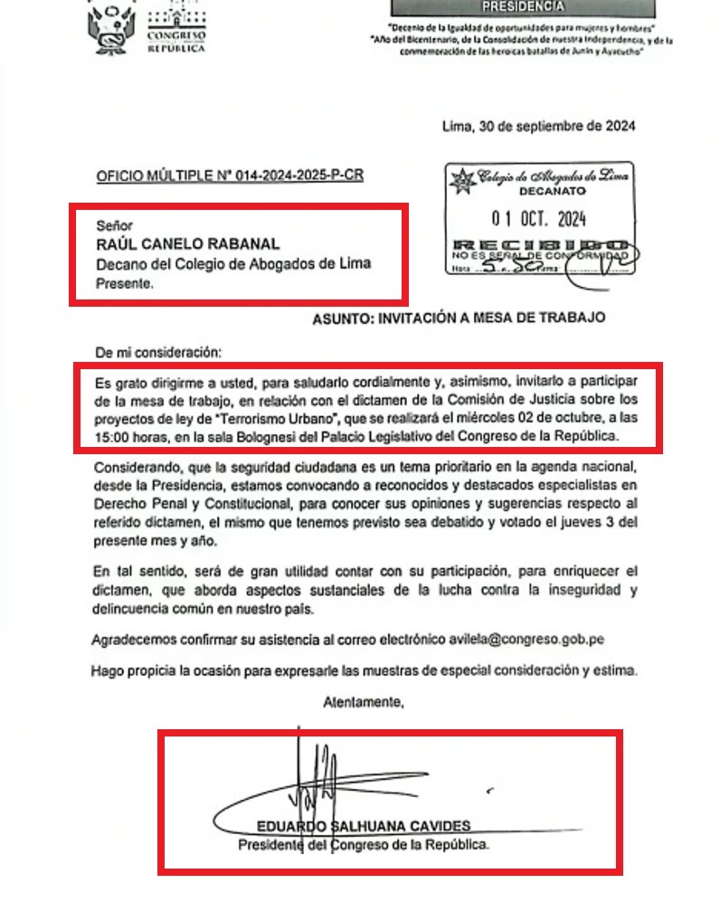 Terrorismo Urbano: Decano del CAL fue invitado al Congreso