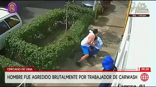 Trabajador de carwash agrede salvajemente a hombre en el Cercado de Lima. Foto: América Noticias Trabajador de carwash agrede salvajemente a hombre en el Cercado de Lima. Foto: América Noticias