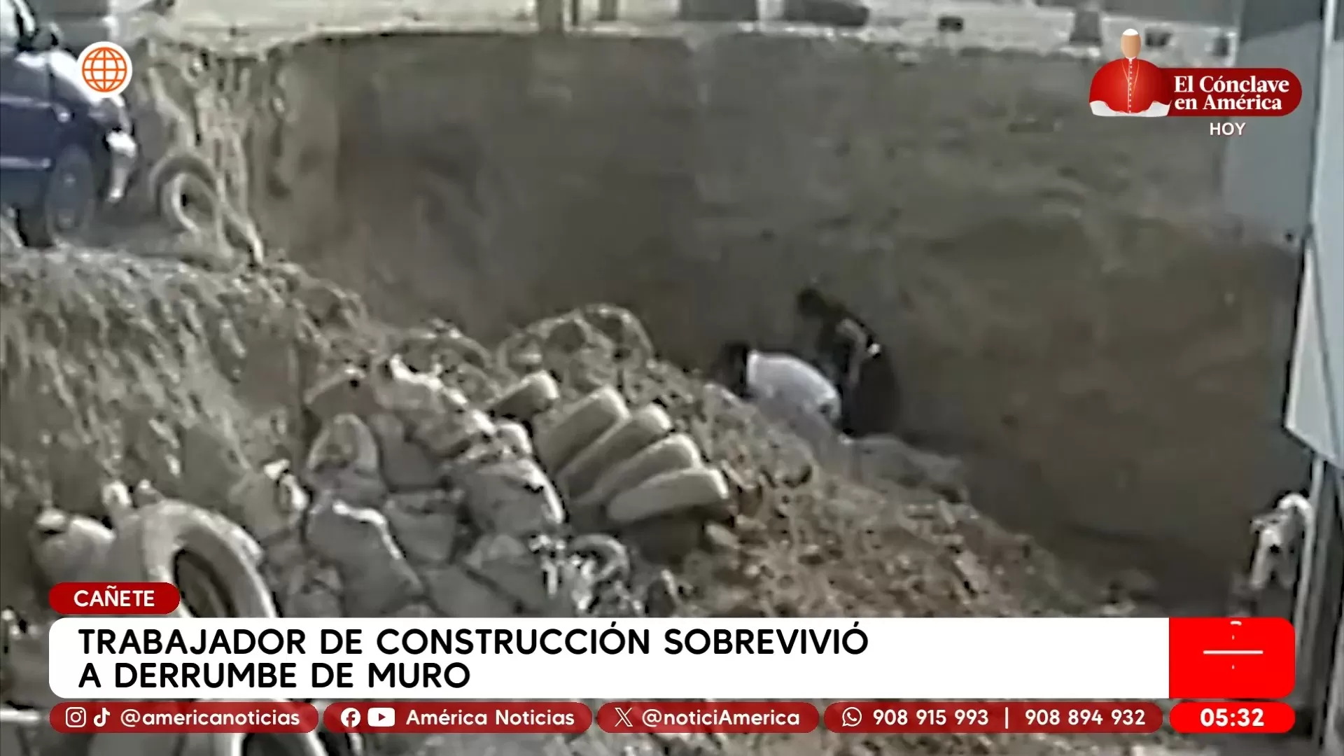 Trabajador de construcción sobrevivió a derrumbe de muro en Cañete. Foto: América Noticias Trabajador de construcción sobrevivió a derrumbe de muro en Cañete. Foto: América Noticias