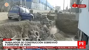 Trabajador de construcción sobrevivió a derrumbe de muro en Cañete. Foto y video: América Noticias