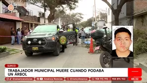 Trabajador muere al podar árbol con cables en Surco. Foto y video: América Noticias