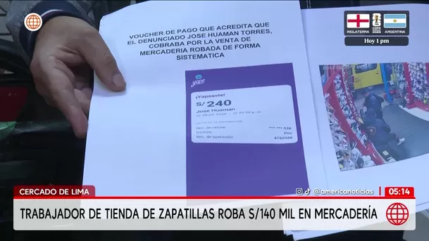 Trabajador roba S/140 mil en zapatillas en Cercado de Lima. Foto: América Noticias Trabajador roba S/140 mil en zapatillas en Cercado de Lima. Foto: América Noticias