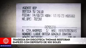 Los 100 soles depositados fueron parte de un adelanto para separar el local Thomas Restobar. Foto: América Noticias 