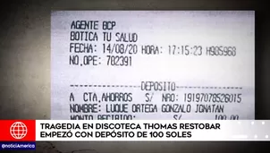 Los 100 soles depositados fueron parte de un adelanto para separar el local Thomas Restobar. Foto: América Noticias 