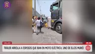Tráiler arrolla a esposos en moto eléctrica en el Callao