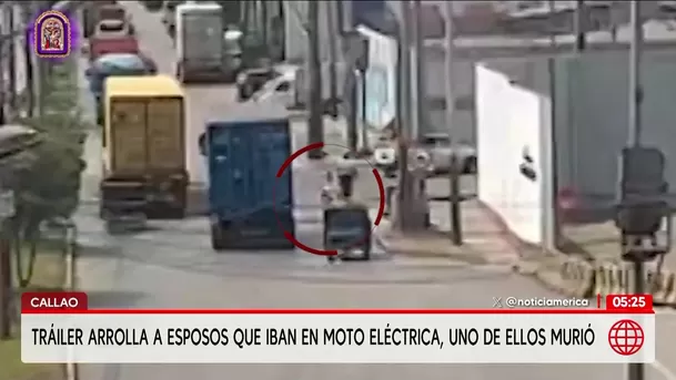 Tráiler arrolla a esposos en moto eléctrica en el Callao. Foto: América Noticias