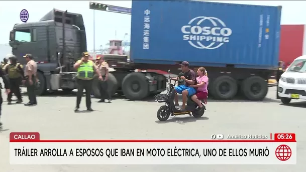 Tráiler arrolla a esposos en moto eléctrica en el Callao. Foto: América Noticias
