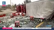 Tráiler con cerveza volcó tras choque en Chimbote