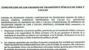 Transportistas seguirán operando este 15 de octubre en Lima y Callao. Video: Canal N