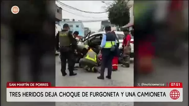 Tres heridos deja el choque y vuelco de una furgoneta en un cruce de San Martín de Porres/ América Noticias