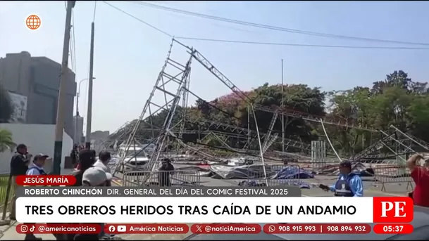 Tres obreros heridos tras caída de un andamio en Jesús María. Foto: América Noticias