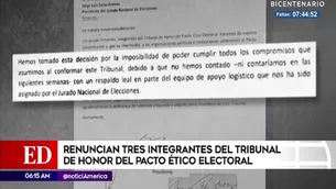 Tribunal del Pacto Ético Electoral: Tres de sus integrantes renunciaron. Video: América