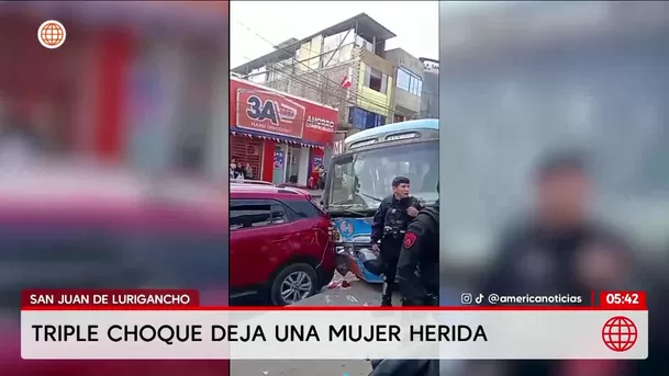 Triple choque deja una mujer herida en San Juan de Lurigancho. Foto: América Noticias Triple choque deja una mujer herida en San Juan de Lurigancho. Foto: América Noticias