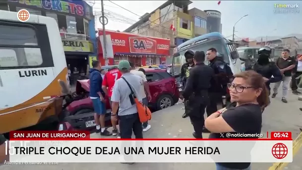 Triple choque deja una mujer herida en San Juan de Lurigancho. Foto: América Noticias Triple choque deja una mujer herida en San Juan de Lurigancho. Foto: América Noticias